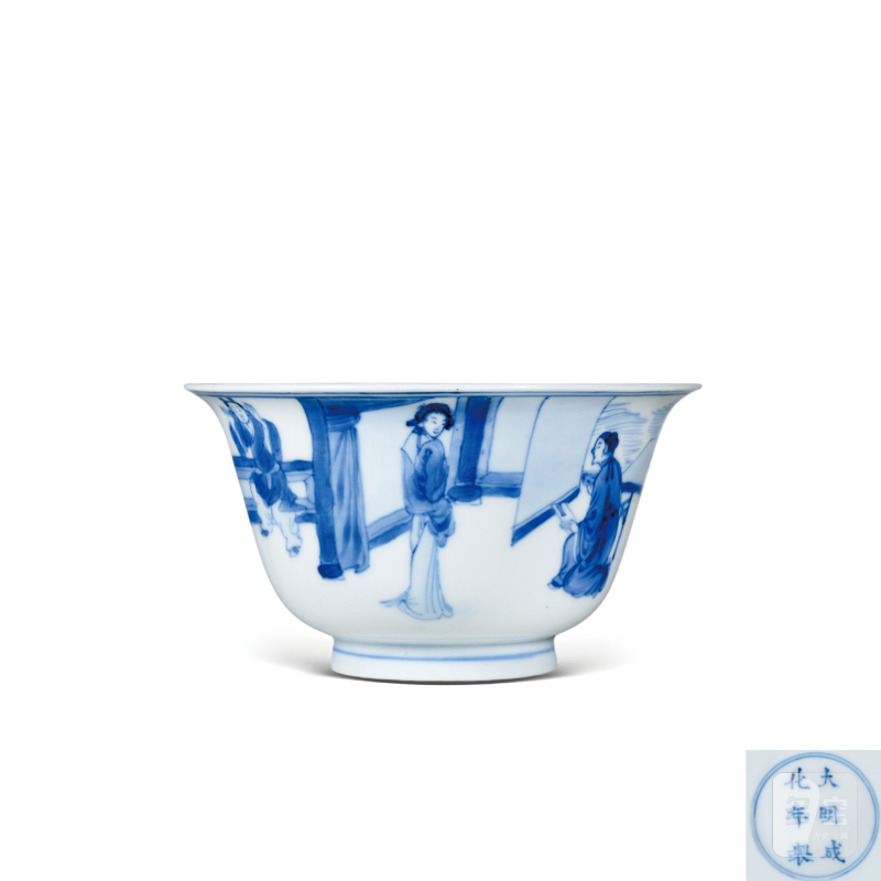 清康熙青花西厢记人物故事纹杯 - 图1